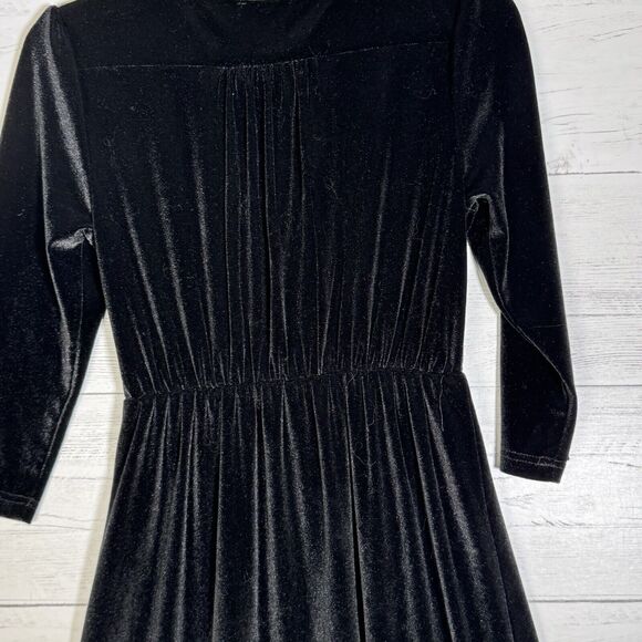 Baltic Born Black Velvet Velour Maxi V-Neck Dress Goth Witchy - Picture 4 of 4